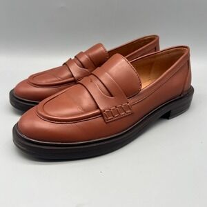Madewell Leather Penny Loafers in Cognac Brown